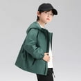 thumbnail image 4 of SERTG Boys Solid Color Hooded Jacket with Zipper Pockets Long Sleeve Spring Fall Casual Outerwear Top for Boys 7-15 Years(Green,13 Years), 4 of 6