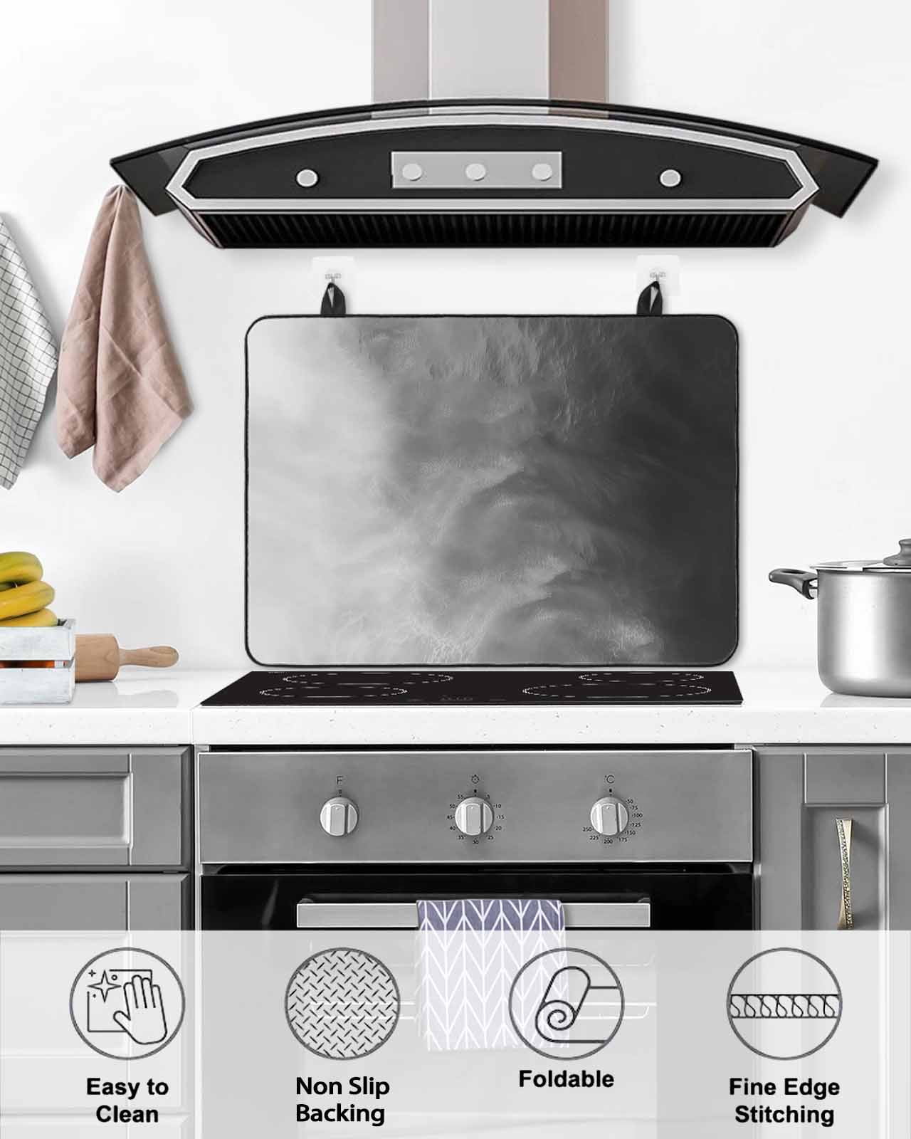 Large Induction Cooktop Protector Mat Black Grey Ombre Stove Top Covers for Electric Stove, Coastal Beach Modern Abstract Art Decorative Stove Burner Cover Mats, Glass Top Stove Cover