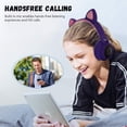 thumbnail image 3 of Auriculares con oreja de gato Bluetooth 5.0 para niños Auriculares inalámbricos estéreo plegables en la oreja con micrófono Luz LED y control de volumen Soporte para tarjeta TF auxiliar (azu, 3 of 5