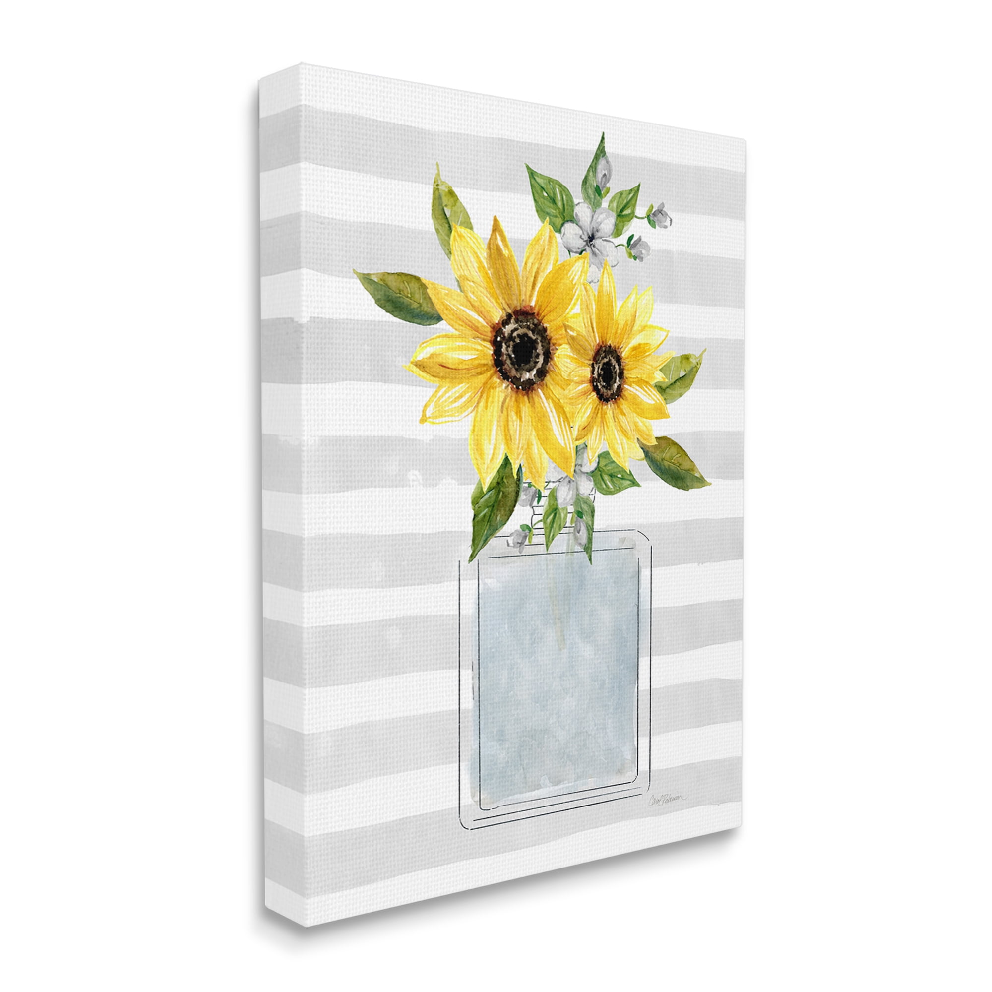 Stupell Industries Flower Blossoms Perfume Bottle Vase Casual Stripes Graphic Art Gallery Wrapped Canvas Print Wall Art, Design by Carol Robinson