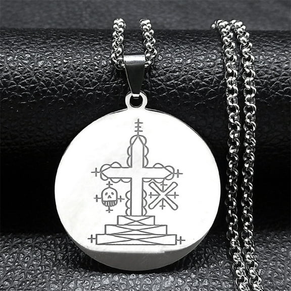 Papa Ghede Voodoo Loa Veve Pendant Necklace for Women/Men 14K White Gold Vodoun Lwa Talisman Amulet Necklace Jewelry