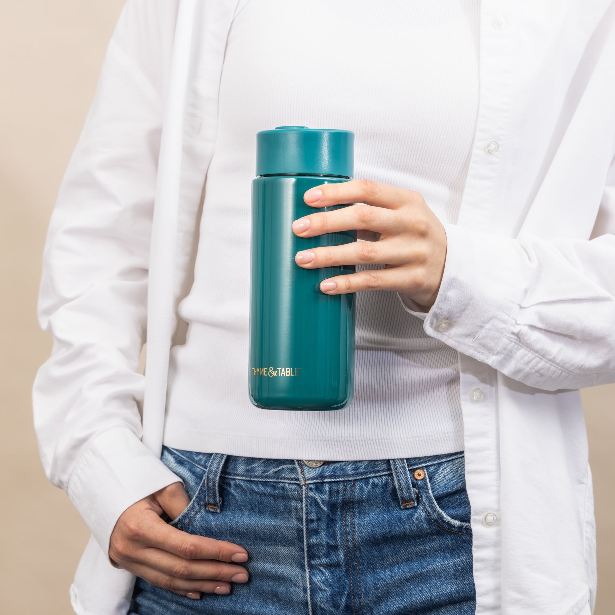 Thyme & Table Double Wall Insulated Stainless Steel Coffee Tumbler, 22oz Travel Mug, Teal