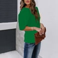 thumbnail image 6 of Lovskoo Cotton Linen Summer Tops for Women 2024 Round Neck Short Sleeve Loose Slim Solid Color Top Green, 6 of 9