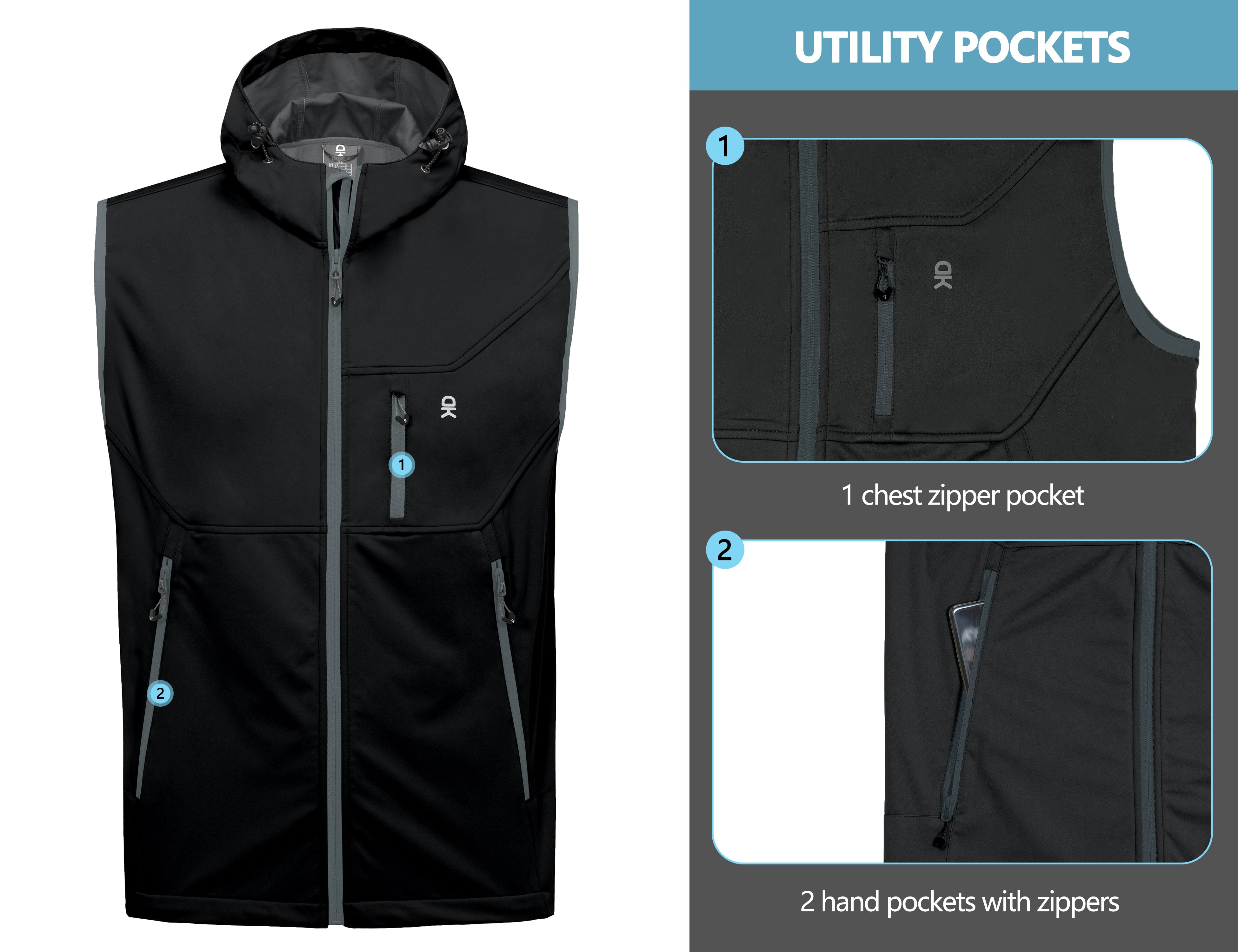 Little Donkey Andy Men's Lightweight Softshell Vest Windproof Sleeveless Jacket for Travel Hiking Running Golf Size XXXL
