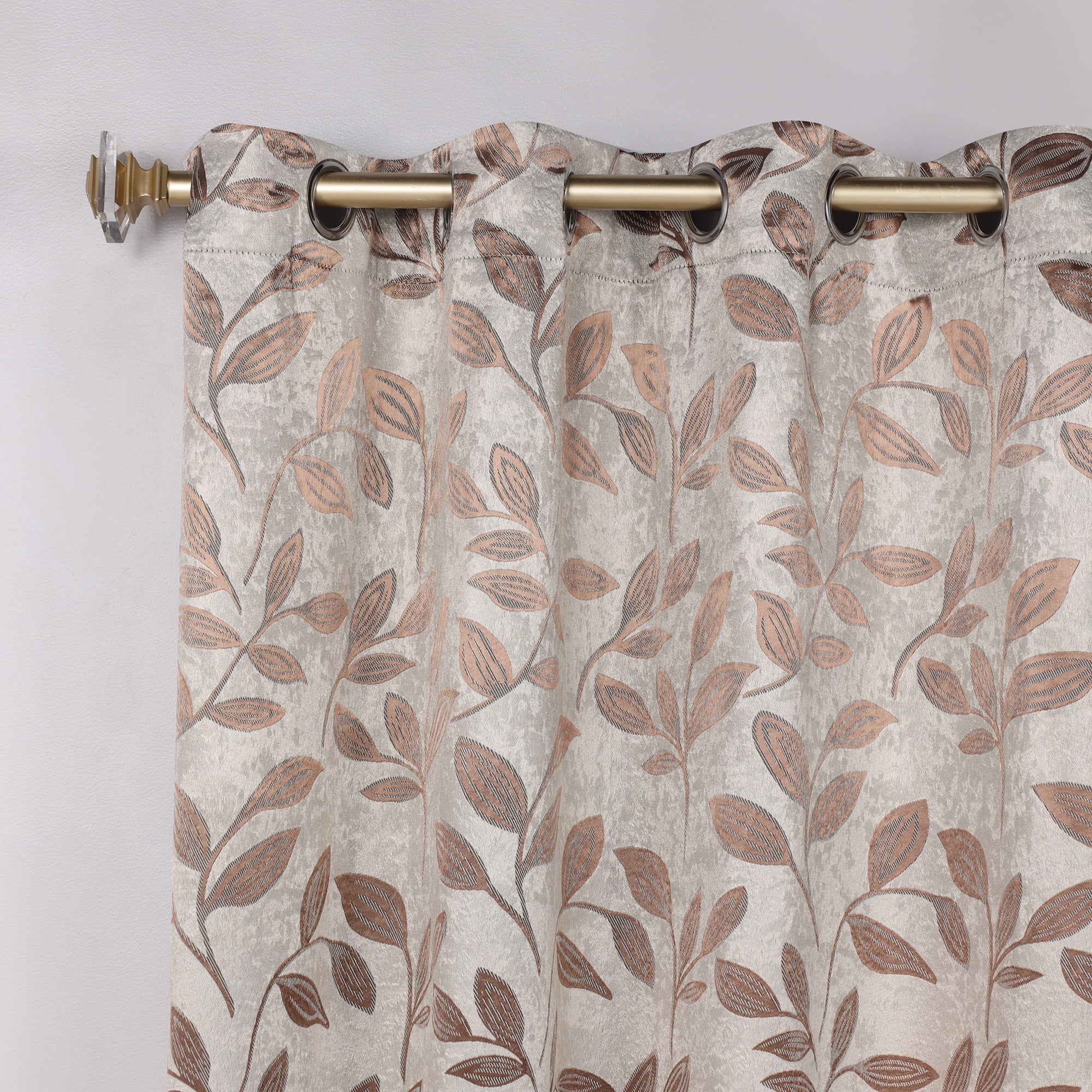 Superior Blackout Leaves Curtains Set of 2, Light Filtering Grommet Curtain Panel Set, White-Copper, 70"W x 63"L