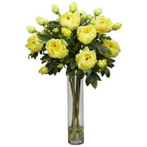 Nearly Natural Peony with Cylinder Artificial Flower Arrangement, Yellow