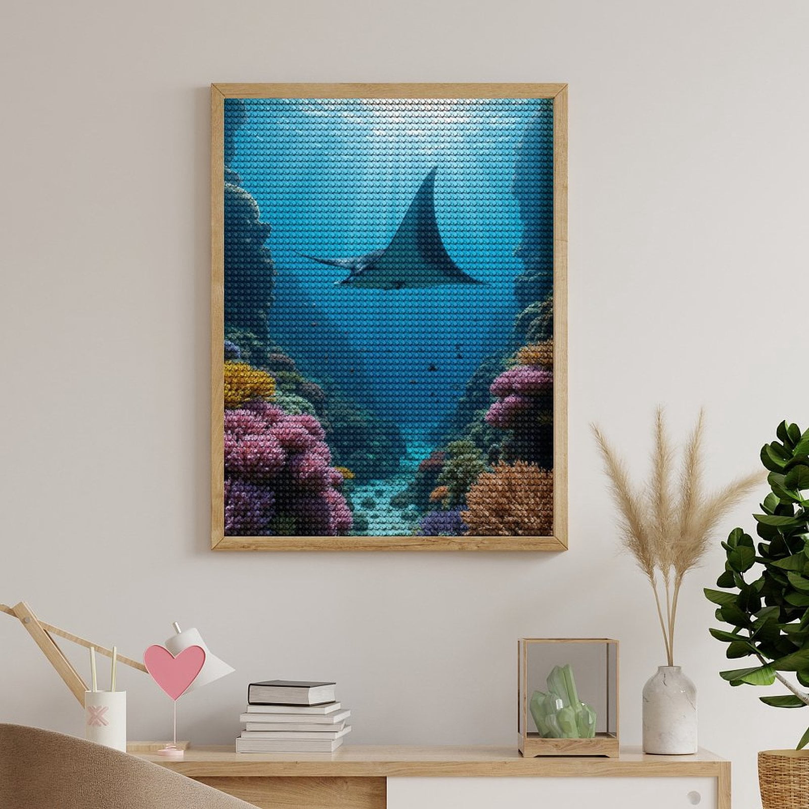 Diamond Art Kits for Adults, Coral Reef Manta Ray Ocean Scene 5D Diamond Painting Kits for Adults Beginners, DIY Full Drill Diamond Painting, Gem Art and Crafts 12x16