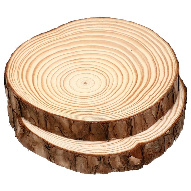 2 piezas de rodajas de madera sin pintar, círculos de madera, centros de mesa de madera, decoración rústica para el hogar, adornos de rodajas de madera, discos de madera artesanales con corteza