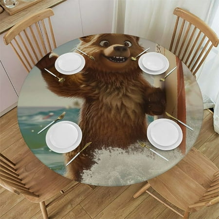 

BCIIG Bear Surfboard Ocean Round Table Cover Stain Resistant Washable Indoor Outdoor Tablecloth Kitchen Dining Wedding Parties Picnic Camping 100% Polyester Fiber 46-50