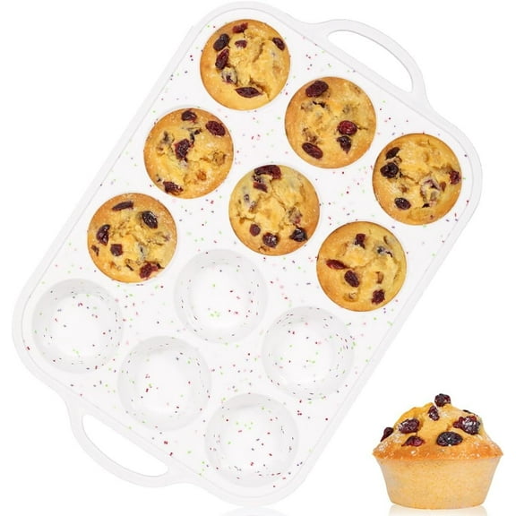 LQQBOX 1 PCS Silicone Muffin Pan, Regular Size 14.76 Inch Cupcake Pan with Handle 12 Cups Nonstick Muffin Tray for Baking BPA Free
