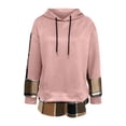 thumbnail image 4 of Women's Patchwork Plaid Hoodie with Drawstring Hood, Casual Long Sleeve Pullover with Side Slits, Comfortable Loose Fit Fall Sweatshirt for Streetwear, Daily Wear and Seasonal Outfits Pink S, 4 of 4