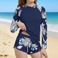 thumbnail image 2 of MKOSPLRT Girls Rash Guard Swimsuit 6-15Y Two Piece Bathing Suit Raglan Long Sleeve Swimwear with Boyshorts Hawaiian Print Rash Guard, 2 of 6