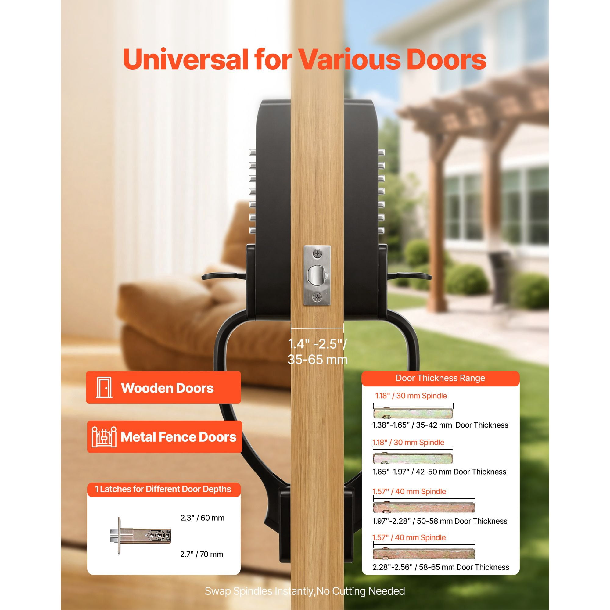 Mechanical Keyless Door Lock Gen2 Double-Sided 4-7 Digit Code Aluminum Alloy for Front Gate Garden Garage