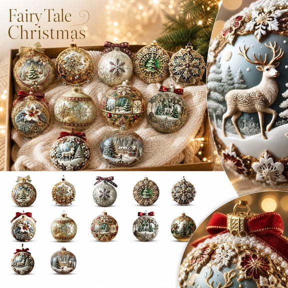 Christmas Tree Decorations, 3D Embossed Ball with Gold Scrollwork and Velvet Bow, Festive Holiday Hanging Ornament for Indoor Winter Wonderland Display, Vintage Christmas Gift