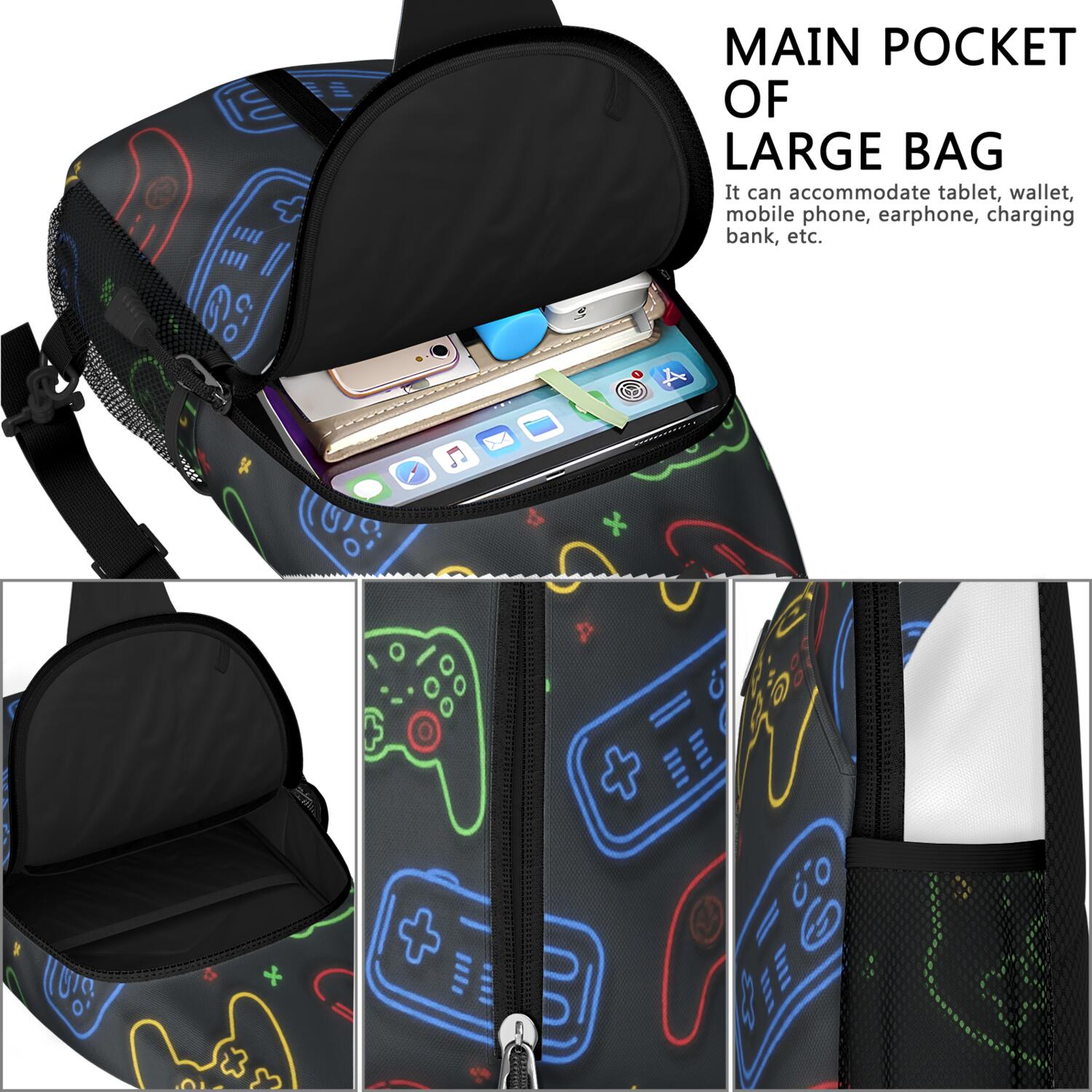 Game Play Sling Bag for Women Men Hiking Sling Backpack Backpack Purse for Traveling Office Anti Theft Sling Shoulder Bag Trendy Sling Backpack