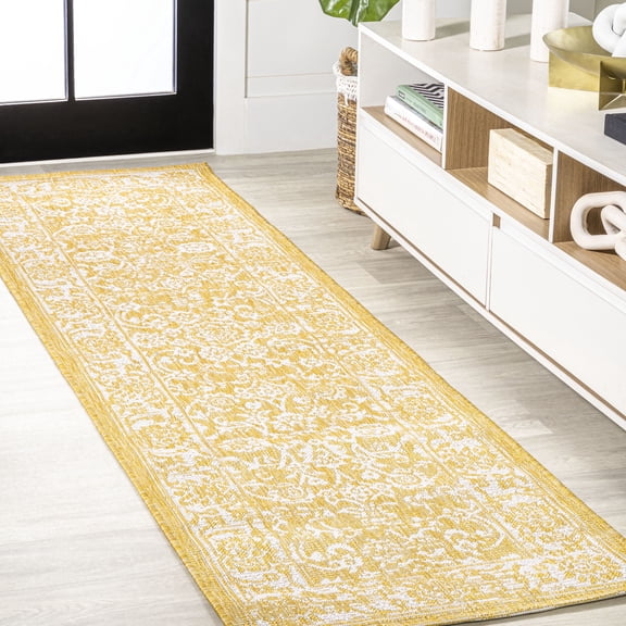 JONATHAN Y SANTA MONICA 2 x 10 Runner Rug, Tela Bohemian Textured Weave Floral - Yellow/Cream, SMB100E-210