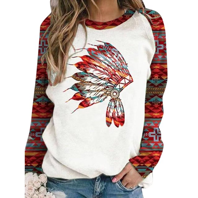 Sudaderas Para Mujer Estilo éTnico Estampado GeoméTrico Raglan Manga Larga Casual Pullover Tops XBTCLXEBCO Corona Colorida;S