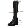thumbnail image 4 of Platform Knee High Boots Women Stretch Leather Pull on Square Toe Chunky Block Heel Fall Winter Dress Tall Boots Black 9.5, 4 of 6