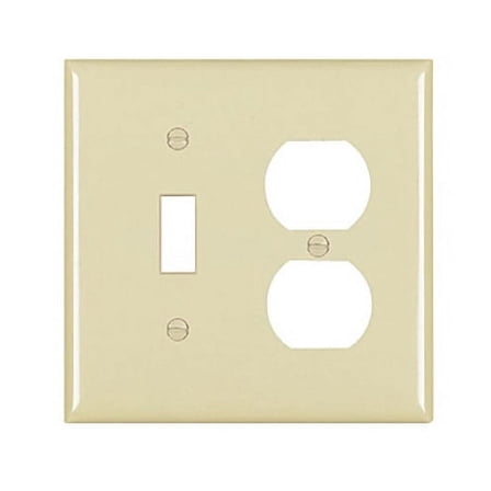 Pass & Seymour Legrand TP18-I 2-Gang Combination Toggle Switch Duplex Receptacle Wall Plate, Trademaster Size, Unbreakable Thermoplastic Cover, Ivory