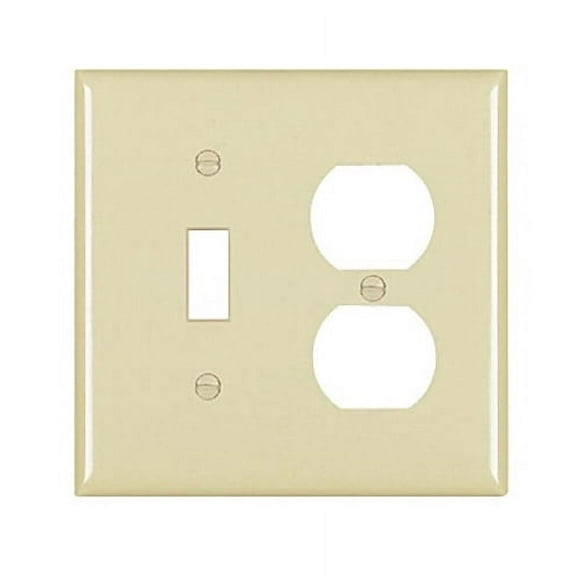 Pass & Seymour Legrand TP18-I 2-Gang Combination Toggle Switch Duplex Receptacle Wall Plate, Trademaster Size, Unbreakable Thermoplastic Cover, Ivory