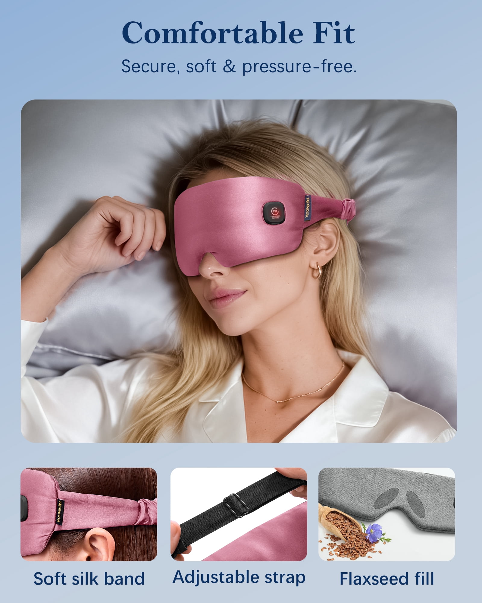 FACEMOON Silk Comfort Heated Eye Mask for Dry Eyes Warm Moist Heat Therapy Sleep Aid Blue