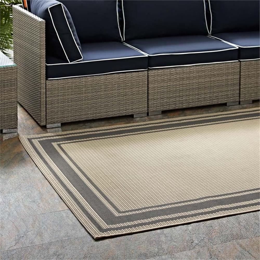 Pemberly Row 94.5x122" Solid Border Indoor and Outdoor Area Rug in Gray & Beige