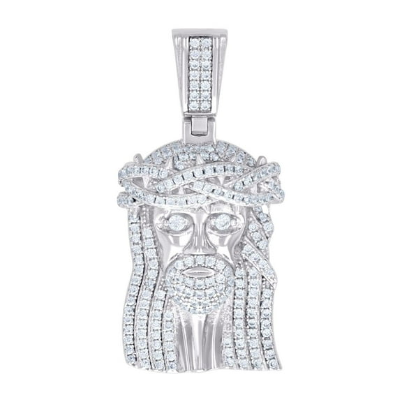 925 Sterling Silver Unisex Cubic Zirconia Jesus Religious Charm Pendant Necklace 37.4x18mm Wide Pendant for Women