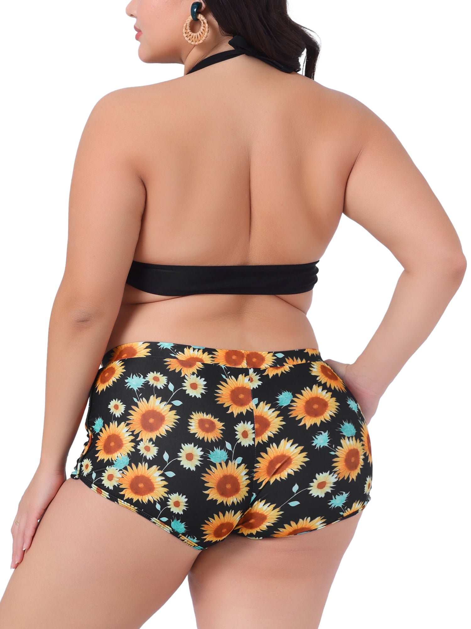 DARING DIVA Women's Plus Size 2 Pcs Swimsuits Halter Bathing Suit Sets 1X Black