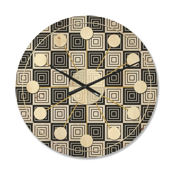 Designart 'Black and White Geometric Pattern XI' Mid-Century Modern Wood Wall Clock