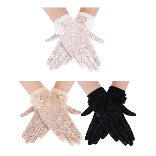 Guantes de encaje Skylety de los años 20 con estampado floral para fiesta de té, 3 pares