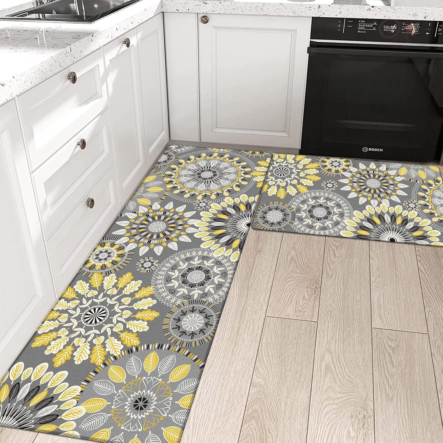 Boho Kitchen Rugs Set of 2 Anti Fatigue Mats for Kitchen Floor Cushioned Kitchen Rugs and Mats Non Skid Waterproof Kitchen Runner Comfort Standing Mat Yellow
