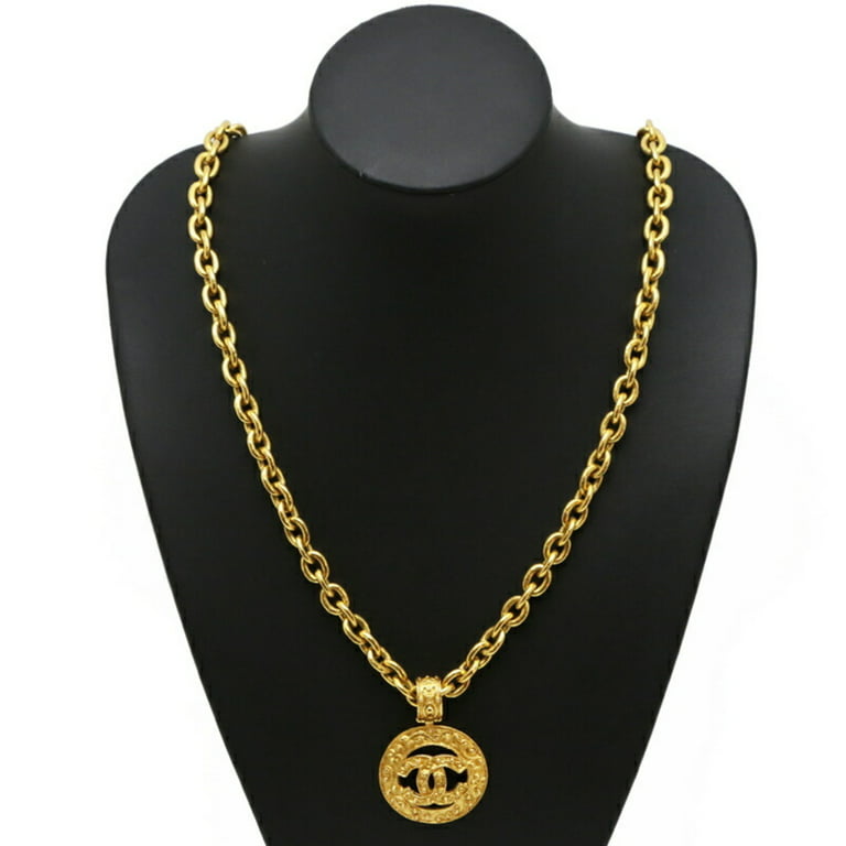 Chanel Coco Mark Round Necklace Gold Plated Ladies