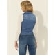 thumbnail image 4 of INSPIRE CHIC Chaqueta tipo chaleco de mezclilla lavada sin mangas con cierre asimétrico y solapa con muescas para mujer Azul XS, 4 of 5