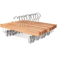 thumbnail image 2 of Perchas de madera maciza de loto para pantalones, perchas de madera de lujo para pantalones, perchas para pantalones vaqueros, perchas para faldas con clips, gancho antioxidante, paquete de 10, 2 of 5