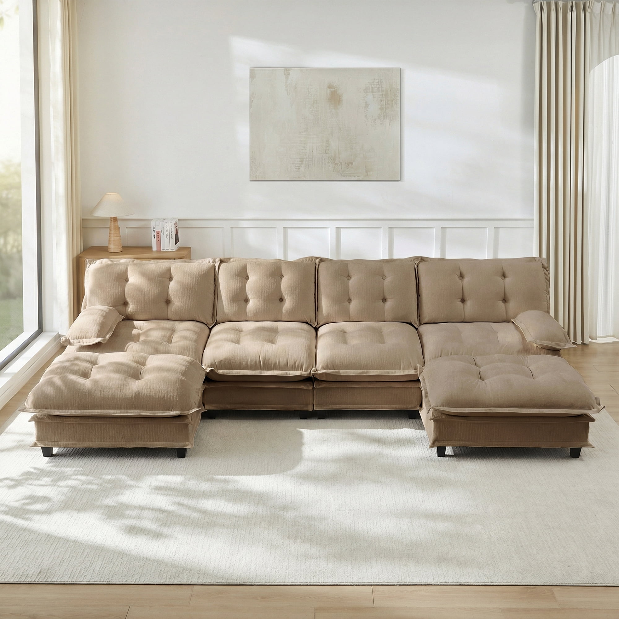 AISWORD 138" U-Shaped Modular Sectional Cloud Sofa with 2 Ottomans, Chenille Fabric Deep Seat Couch with Lattice Decored Cushions