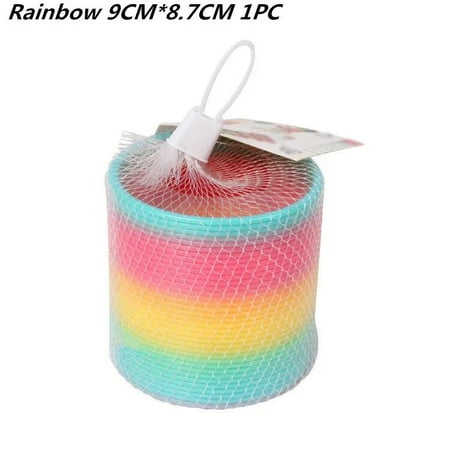 Funny Creative Magical Folding Toys Plastic Rainbow Circle Slinky Spring Coil for Children Early Development Educational Rainbow 9CM 1PC