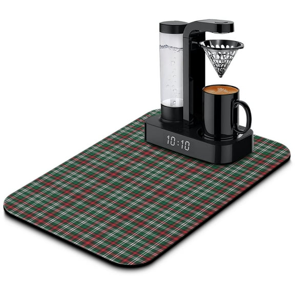 Geometric Coffee Maker Mat - 4-Layer Design for Quick Water Absorption, Vintage Checkered Style, Non-Slip Kitchen Mat, 15.7 x 23.6 Inch