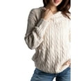 thumbnail image 3 of Jess by Meiko Women's Sweater Oversized Long Sleeves Casual Cable Knit Hooded Sweater XL Cream, 3 of 7