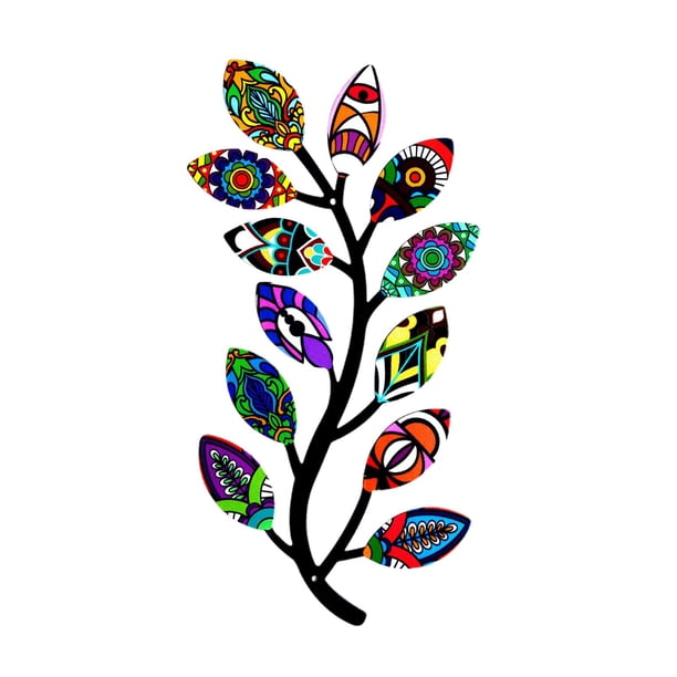 Decoración de pared con silueta de rama de árbol de metal colorida, estatua de jardín, adorno de arte de hierro EstiloC