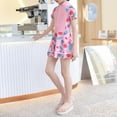 thumbnail image 6 of IBTOM CASTLE Toddler Girls Swimsuit Short Sleeve Zipper Swimdress + Shorts Two Piece Bathing Suits for Kids Teens Beachwear Swimwear 5-6 Years Light Pink, 6 of 8