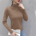 thumbnail image 2 of LEAVINGSUO Womens Tops & T-Shirts- Round-Neck Casual Ladies Double-sided Velvet Cationic Self-heating Warm Bottoming Shirt Long-sleeved Outer Wear Short T-Shirt, 2 of 9