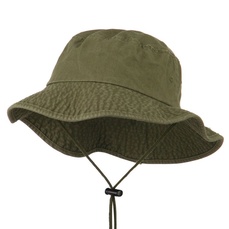 Big Size Washed Bucket Hat with Chin Cord - Olive 2XL-3XL