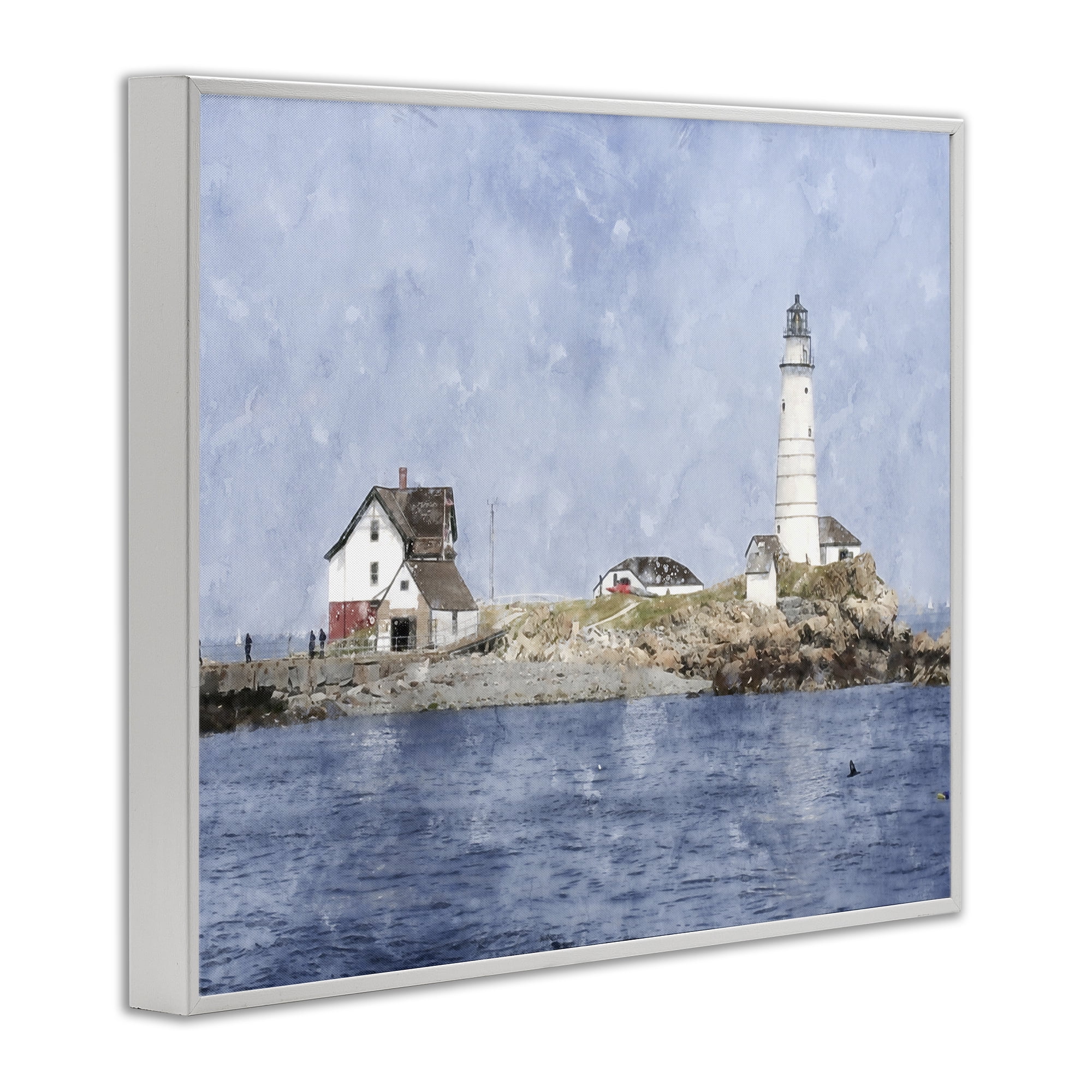 Stupell Industries Picturesque Lighthouse Island White Framed Giclee Art, design by Kim Curinga