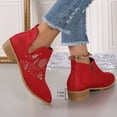 thumbnail image 4 of Red Women Round Toe Winter Boots With Embroidery Thick Heel Side Zipper For Fashion, 4 of 7