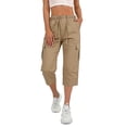 thumbnail image 2 of Yertdoel Cargo Capris for Women Solid Color Drawstring Elastic Waist Hiking Pants with Pockets Outdoor Fashion Comfy Relaxed Fit Casual Capri Workout Pants, 2 of 9