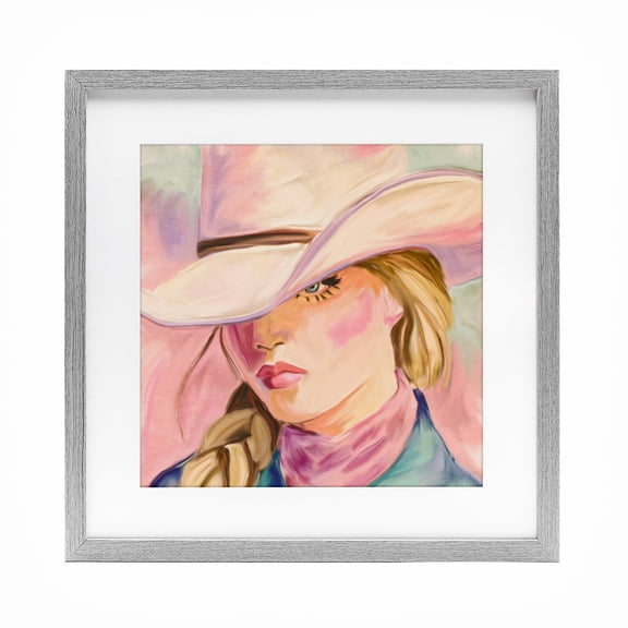 Stupell Industries Southwestern Pastel Cowgirl Gaze Beneath Hat Gray Framed Print Under Glass, 13 x 13, by Kim Allen