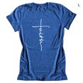 thumbnail image 4 of Femmes T-Shirt Col Rond Manches Courtes Fille Col Rond T-Shirt Blouse Décontracté Lettre Tee Top, Bleu, L, 4 of 7