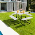 thumbnail image 3 of Topbuy Waterproof Metal, HDPE Picnic Table with 4 Benches & Umbrella Hole, White, 3 of 9