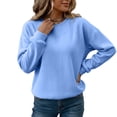 thumbnail image 5 of Womens Crewneck Sweatshirt Casual Long Sleeve Fleece Pullover Tops Crew Neck, Ribbed Design, Drop Shoulder, Workout, Loose Fit, Fall Winter, Daily Wear Light Blue S, 5 of 5