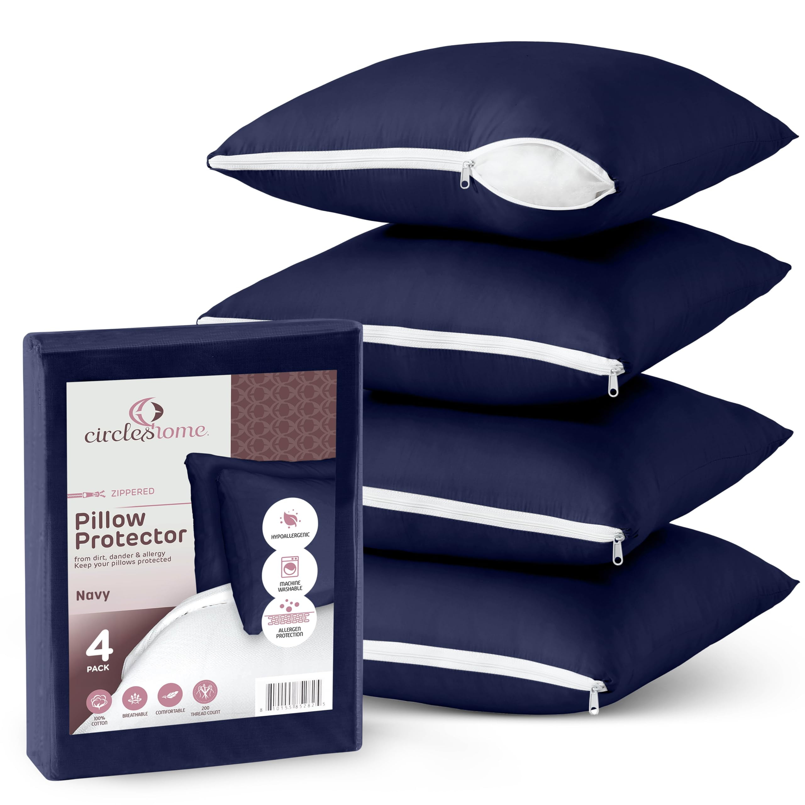 CIRCLESHOME Throw Pillow Protectors - 100% Cotton Breathable Pillowcases - 22 X 22 Square Pillowcases - Protects Pillows from Dirt, Dust and Debris (Square Pillow - 4 Pack- 22x22)
